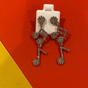 Silver Music Note Dangle Earrings